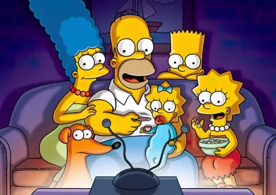 Simpsonovi – rodinka na gauči u televize – jedlý papír na hranatý dort