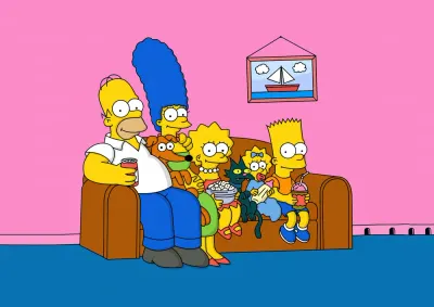 Simpsonovi – rodina na gauči – jedlý papír na hranatý dort