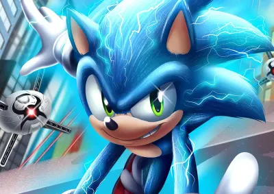 Sonic – bleskový ježek s drony ve městě – jedlý papír na hranatý dort