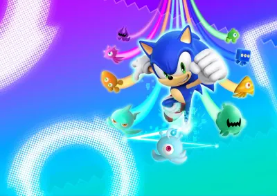 Sonic – Sonic Colors s barevnými Wispy – jedlý papír na hranatý dort
