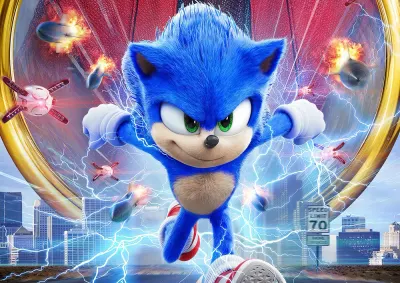 Sonic – modrý ježek v plném běhu z filmu – jedlý papír na hranatý dort
