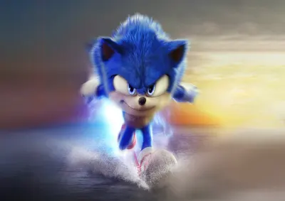 Sonic – běžící filmový Sonic s blesky – jedlý papír na hranatý dort