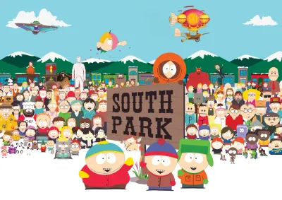 South Park – Cartman, Stan, Kyle a obyvatelé městečka – jedlý papír na hranatý dort
