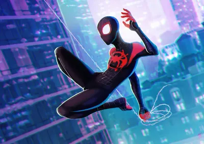Spiderman – Miles Morales v letu nad městem – jedlý papír na hranatý dort