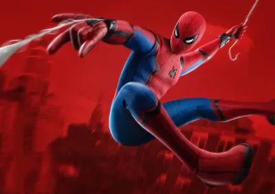 Spiderman – skákající na červeném pozadí – jedlý papír na hranatý dort