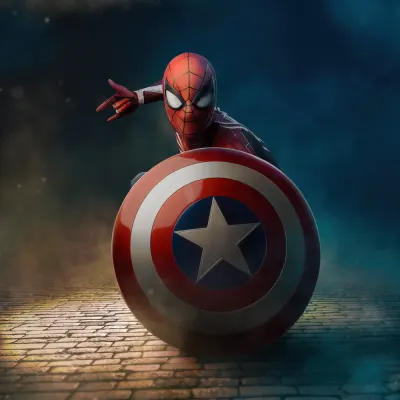 Spiderman – se štítem Captaina Ameriky na ulici – jedlý obrázek na dort