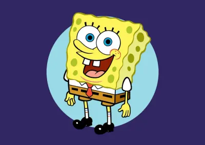 Spongebob – usměvavý SpongeBob na modrém pozadí – jedlý papír na hranatý dort