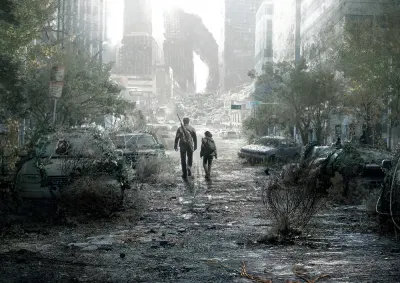 The Last of Us – Joel a Ellie ve zničeném městě – jedlý papír na hranatý dort
