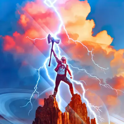 Thor – bůh hromu se sekerou a blesky – jedlý obrázek na dort
