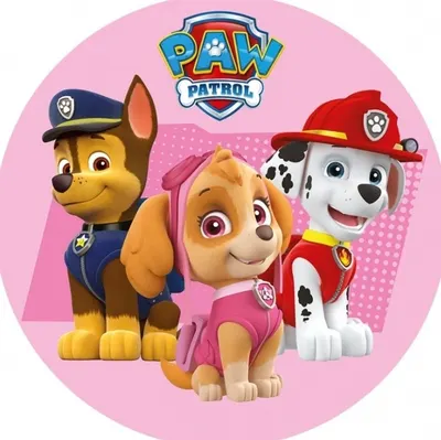 Paw Patrol – Chase, Skye a Marshall na růžovém – jedlý obrázek na dort