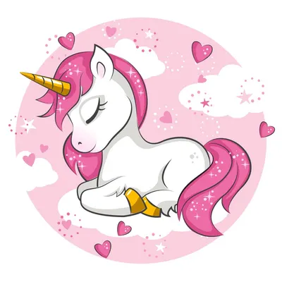 Jednorožec – Unicorn – spící v srdíčkách – jedlý obrázek na dort